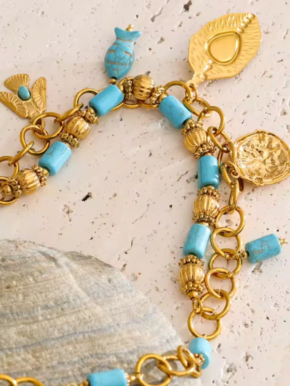Coastal Luxe Turquoise Gold Charm Necklace - Picture 6 of 9